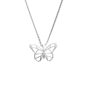 Butterfly Silver Origami Geometric Necklace