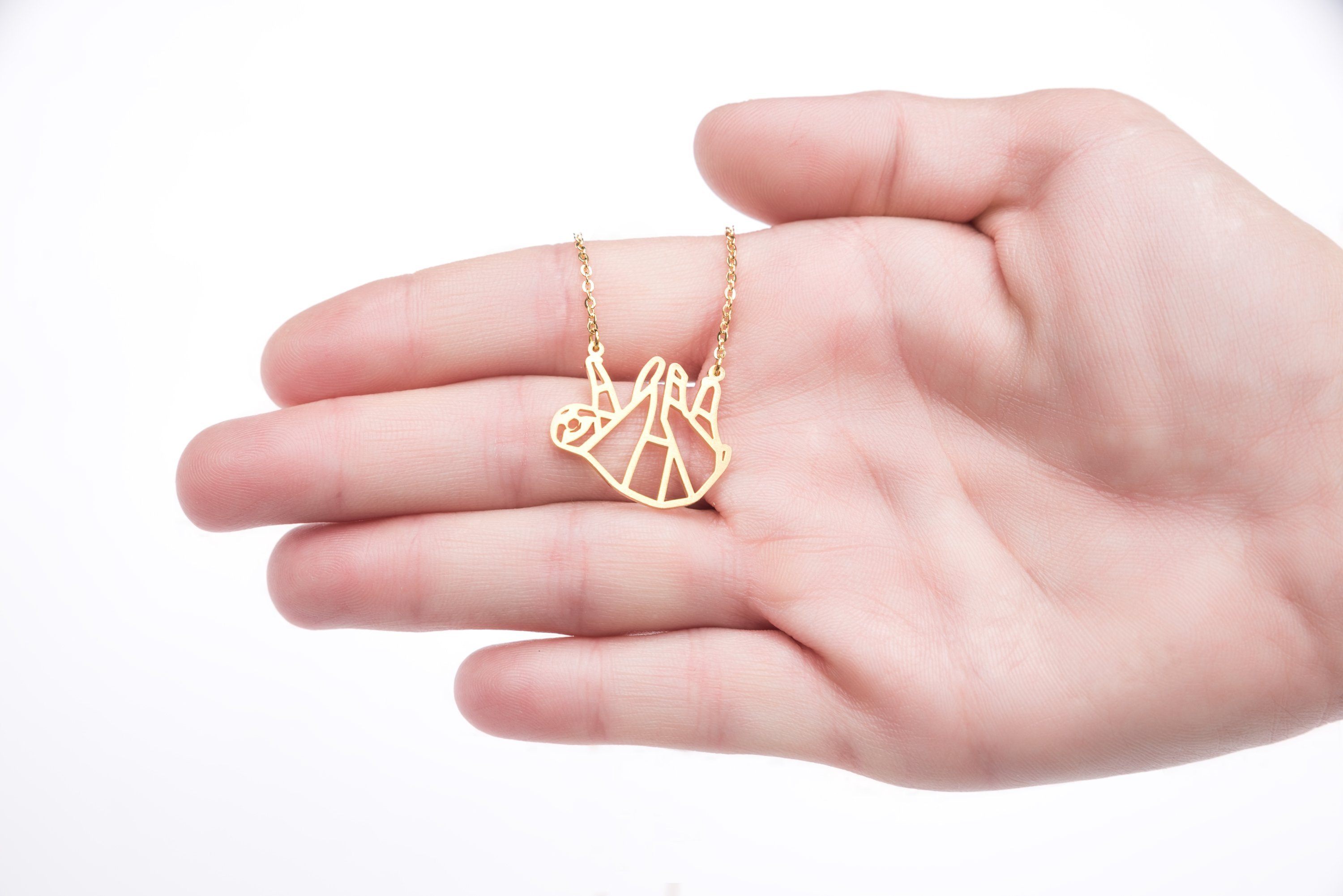 Sloth Gold Origami Geometric Necklace