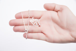 Sloth Silver Origami Geometric Necklace