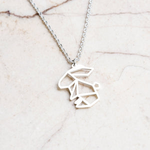 Rabbit Silver Origami Geometric Necklace