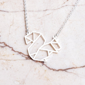 Squirrel Silver Origami Geometric Necklace