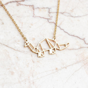 Dinosaur Gold Origami Geometric Necklace