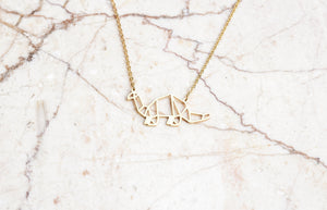 Dinosaur Gold Origami Geometric Necklace