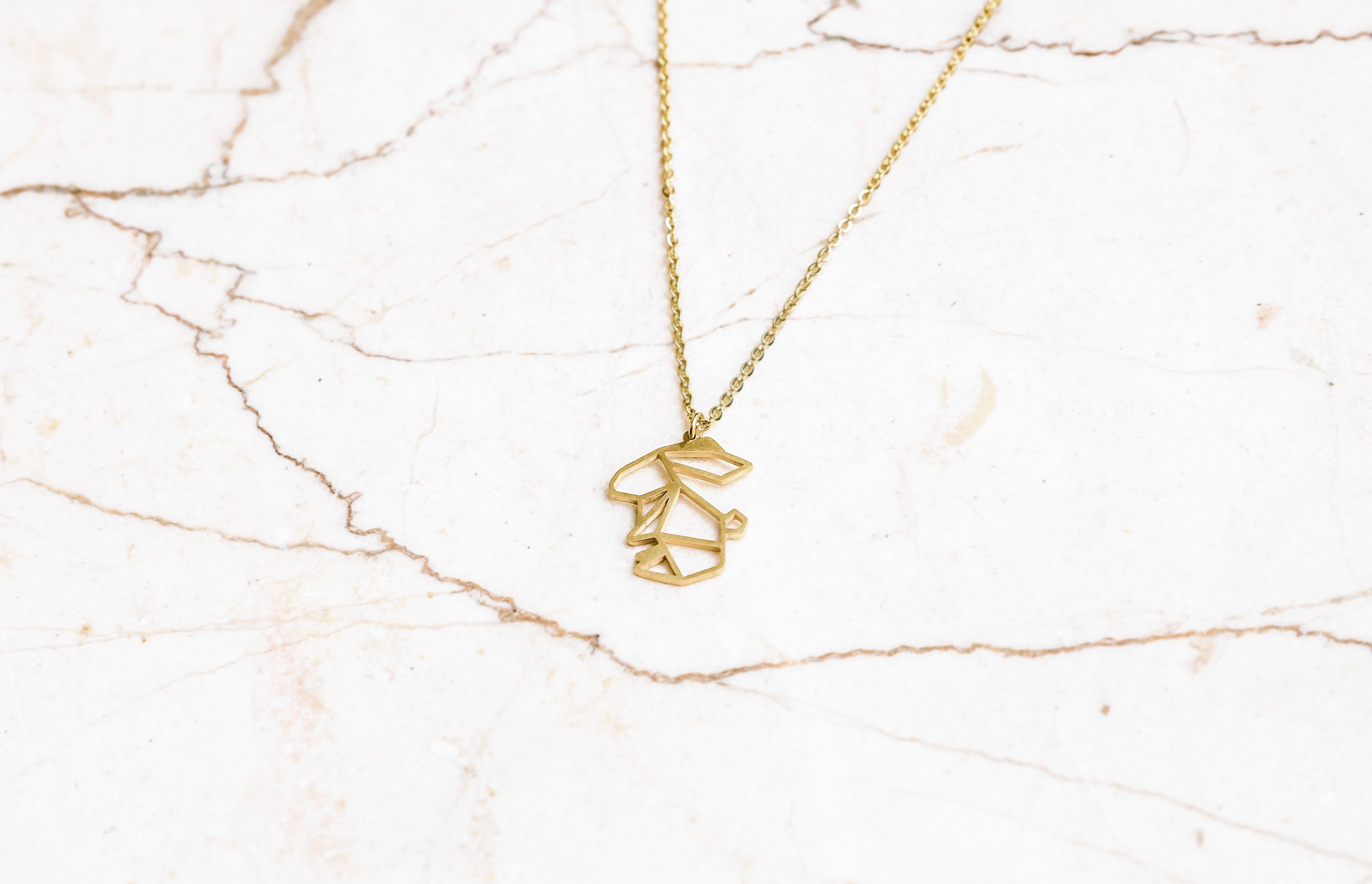 Rabbit Gold Origami Geometric Necklace