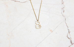 Cat Gold Origami Geometric Necklace