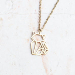 Cat Gold Origami Geometric Necklace