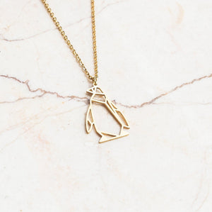 Penguin Gold Origami Geometric Necklace