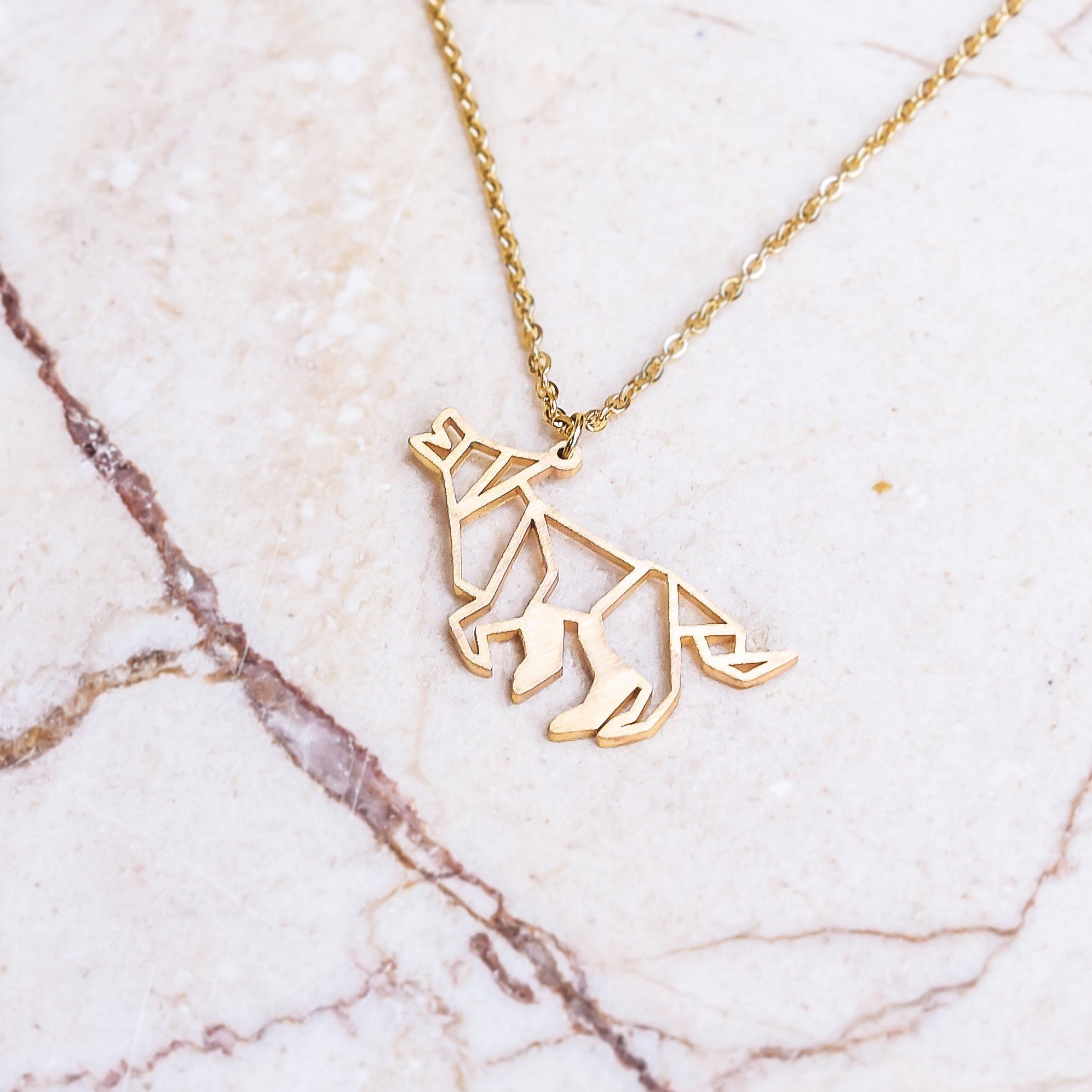 Wolf Gold Origami Geometric Necklace
