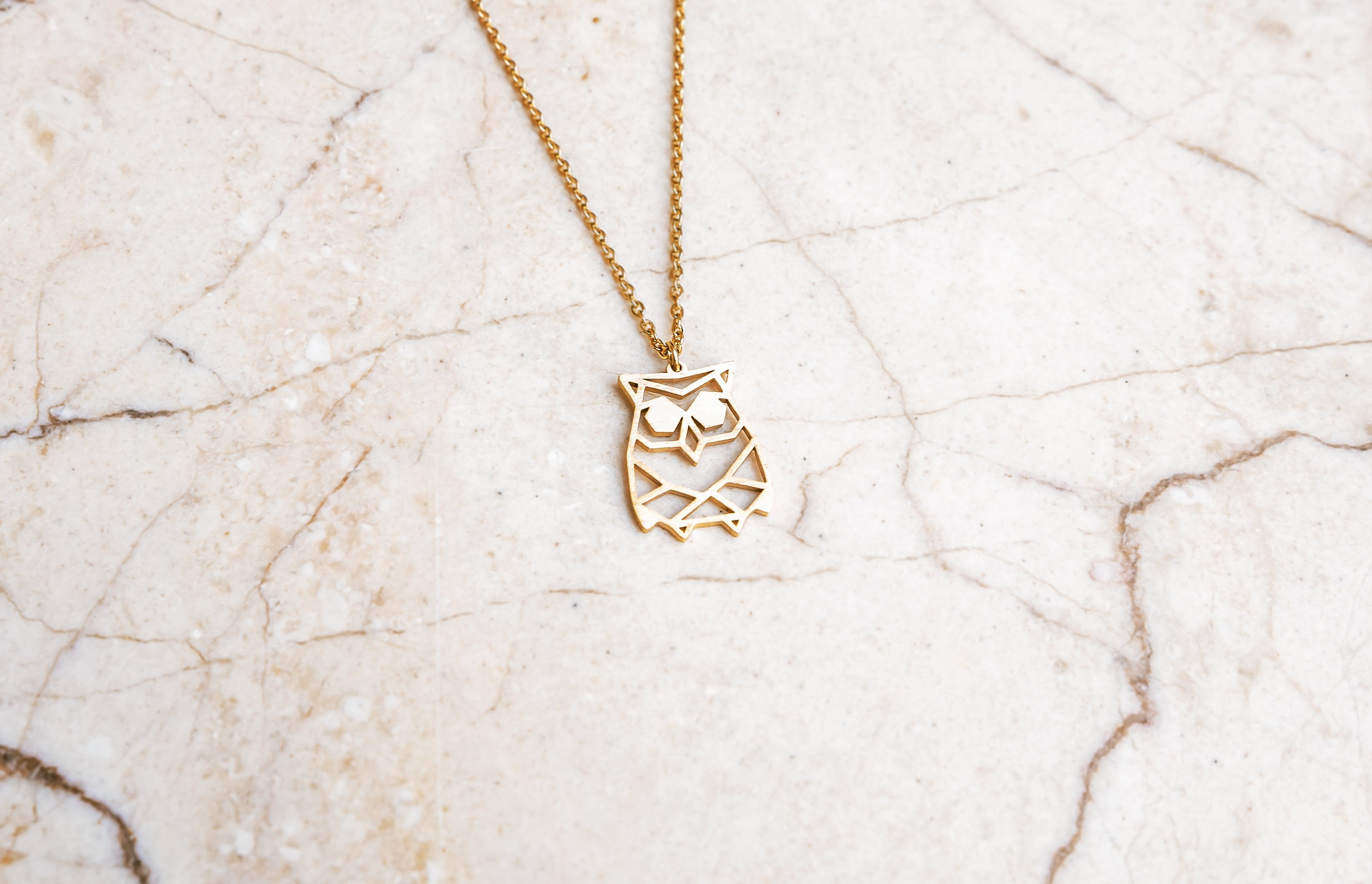 Owl Gold Origami Geometric Necklace