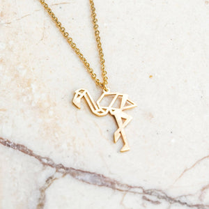 Flamingo Gold Origami Geometric Necklace