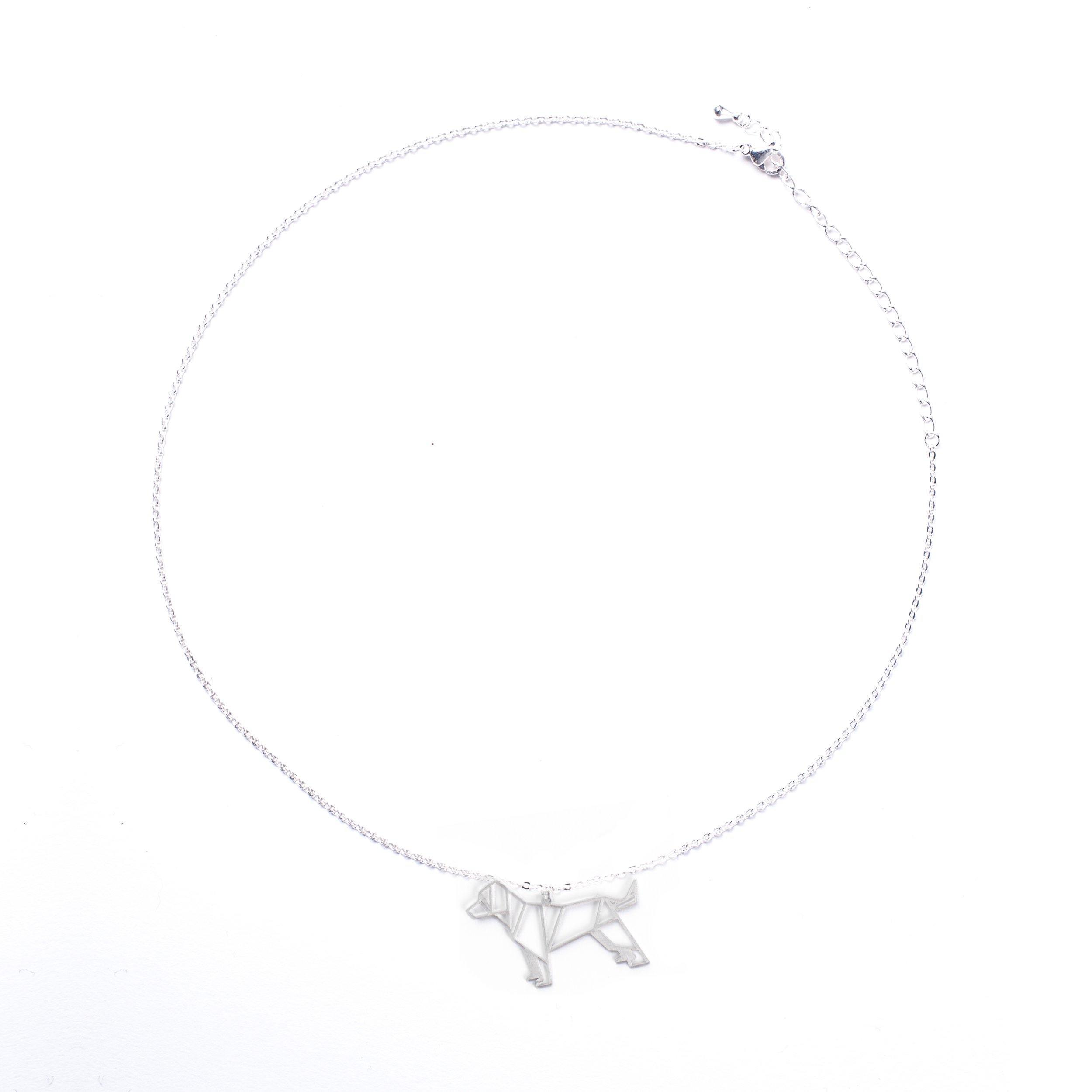 Dog Silver Origami Geometric Necklace