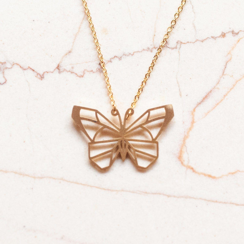 Butterfly Gold Origami Geometric Necklace