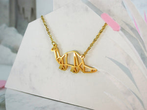 Dinosaur Gold Origami Geometric Necklace