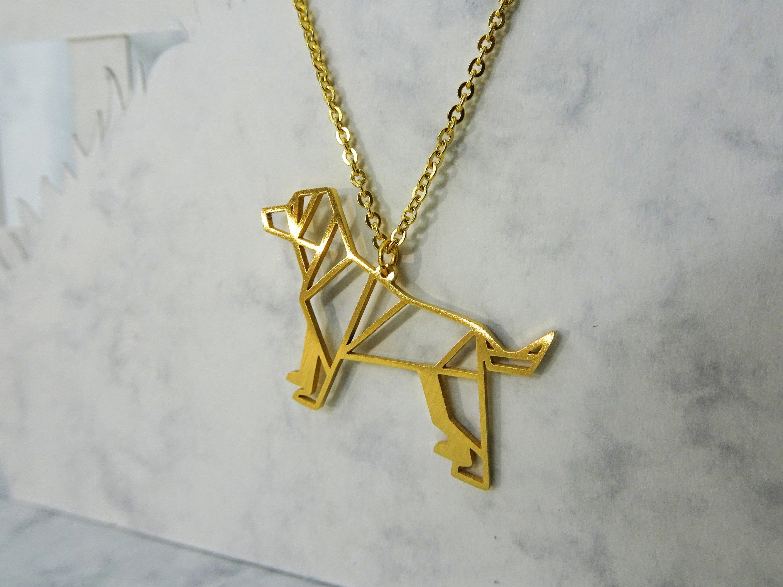 Dog Gold Origami Animal Necklace
