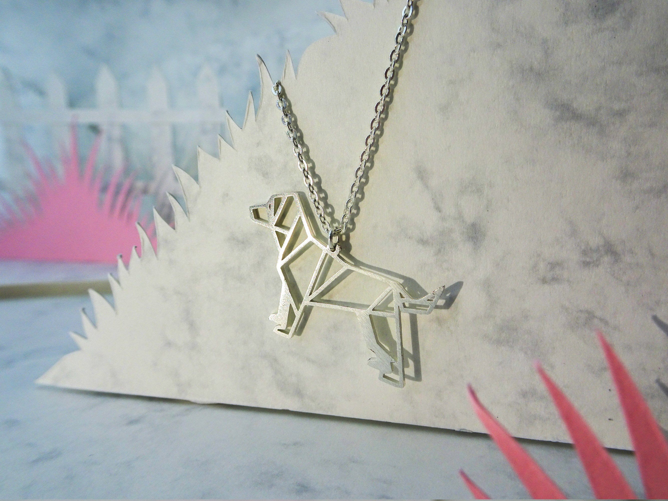 Dog Silver Origami Animal Necklace