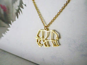 Elephant Gold Origami Geometric Necklace