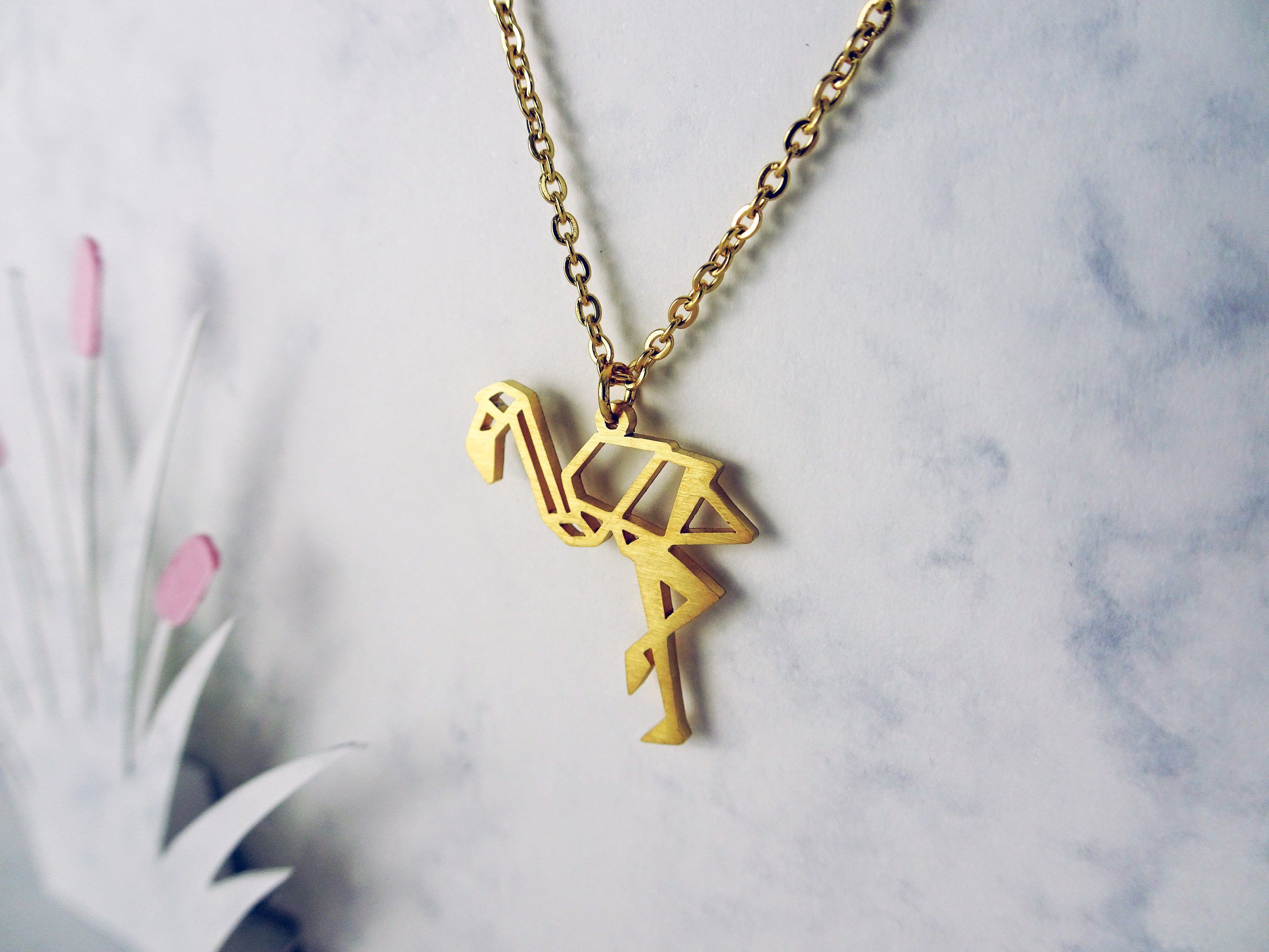 Flamingo Gold Origami Necklace