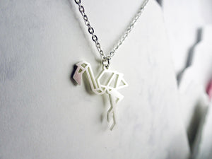 Flamingo Silver Origami Geometric Necklace