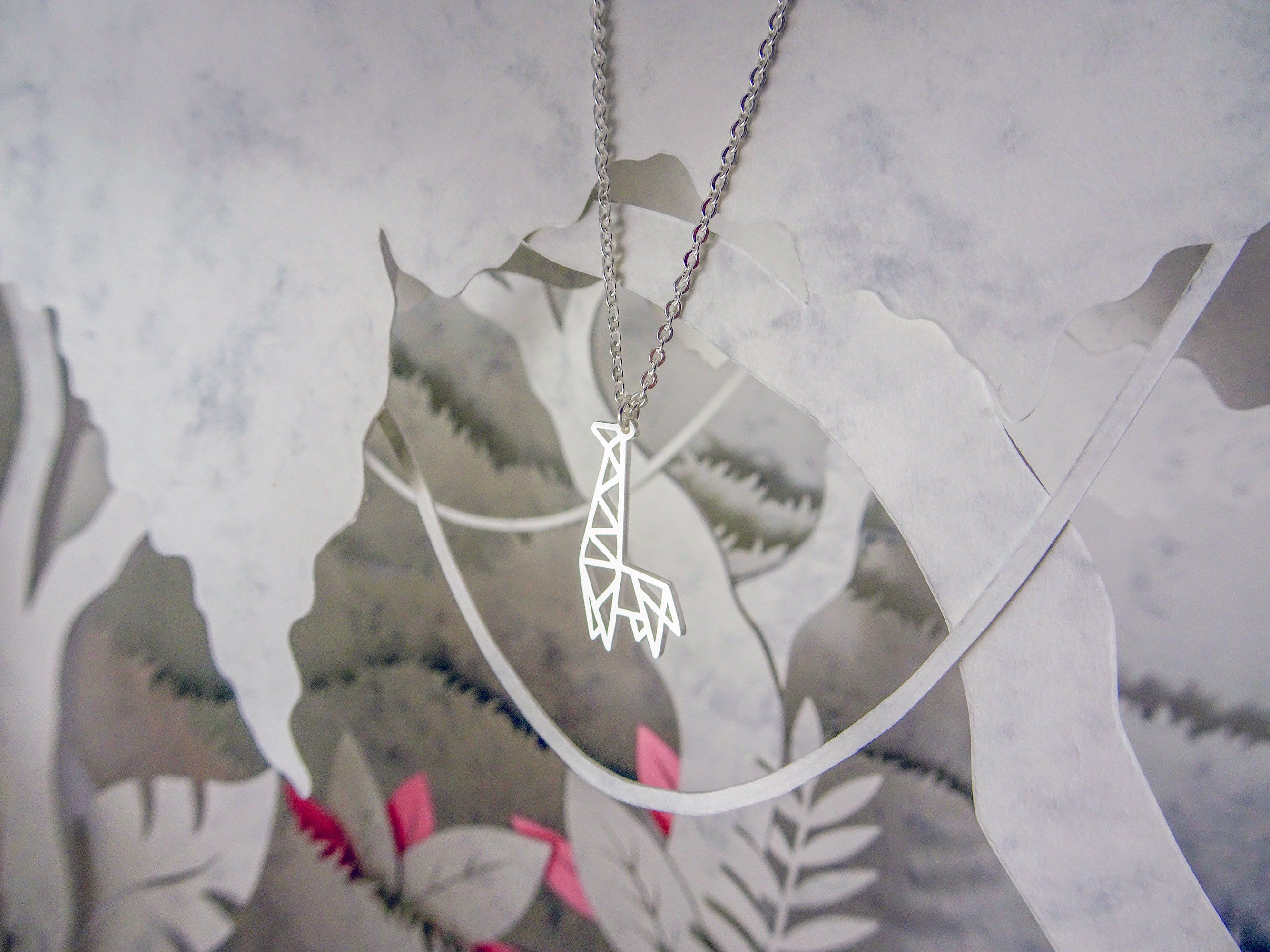 Giraffe Silver Origami Geometric Necklace