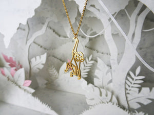 Monkey Gold Origami Animal Necklace