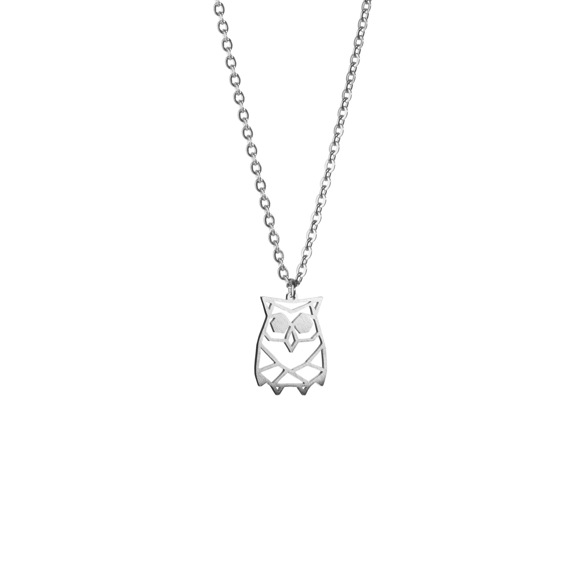 Owl Silver Origami Geometric Necklace
