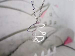 Rabbit Silver Origami Geometric Necklace