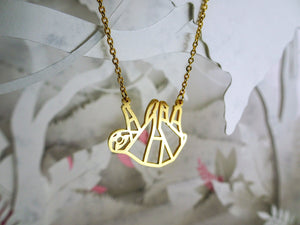 Sloth Gold Origami Geometric Necklace