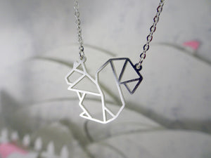 Squirrel Silver Origami Necklace