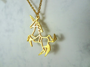 Unicorn Gold Origami Geometric Necklace