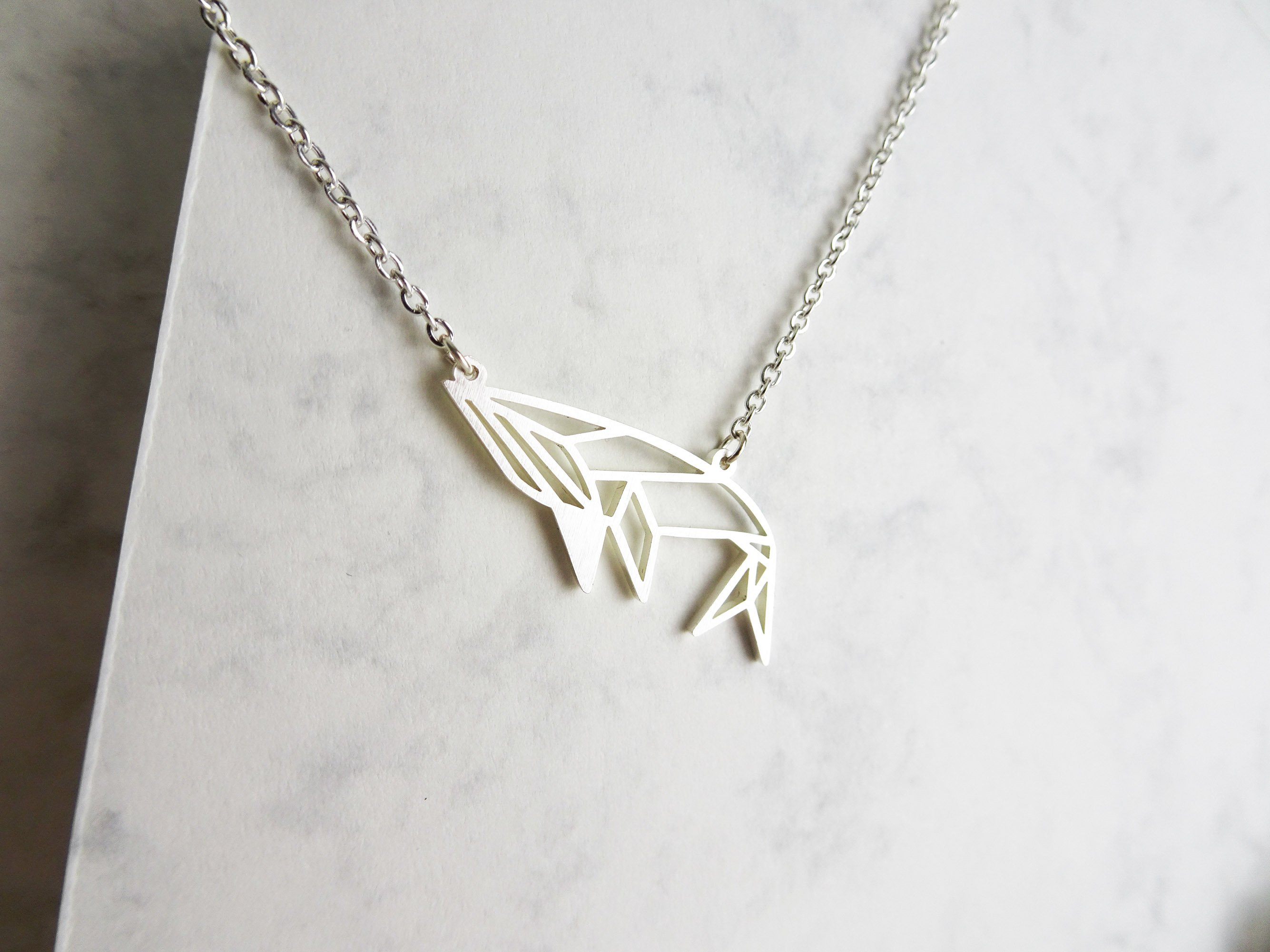 Whale Silver Origami Geometric Necklace