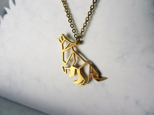 Wolf Gold Origami Geometric Necklace