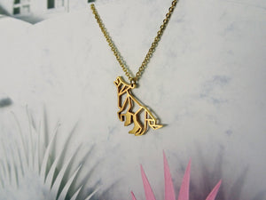 Wolf Gold Origami Geometric Necklace