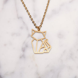 Cat Gold Origami Geometric Necklace