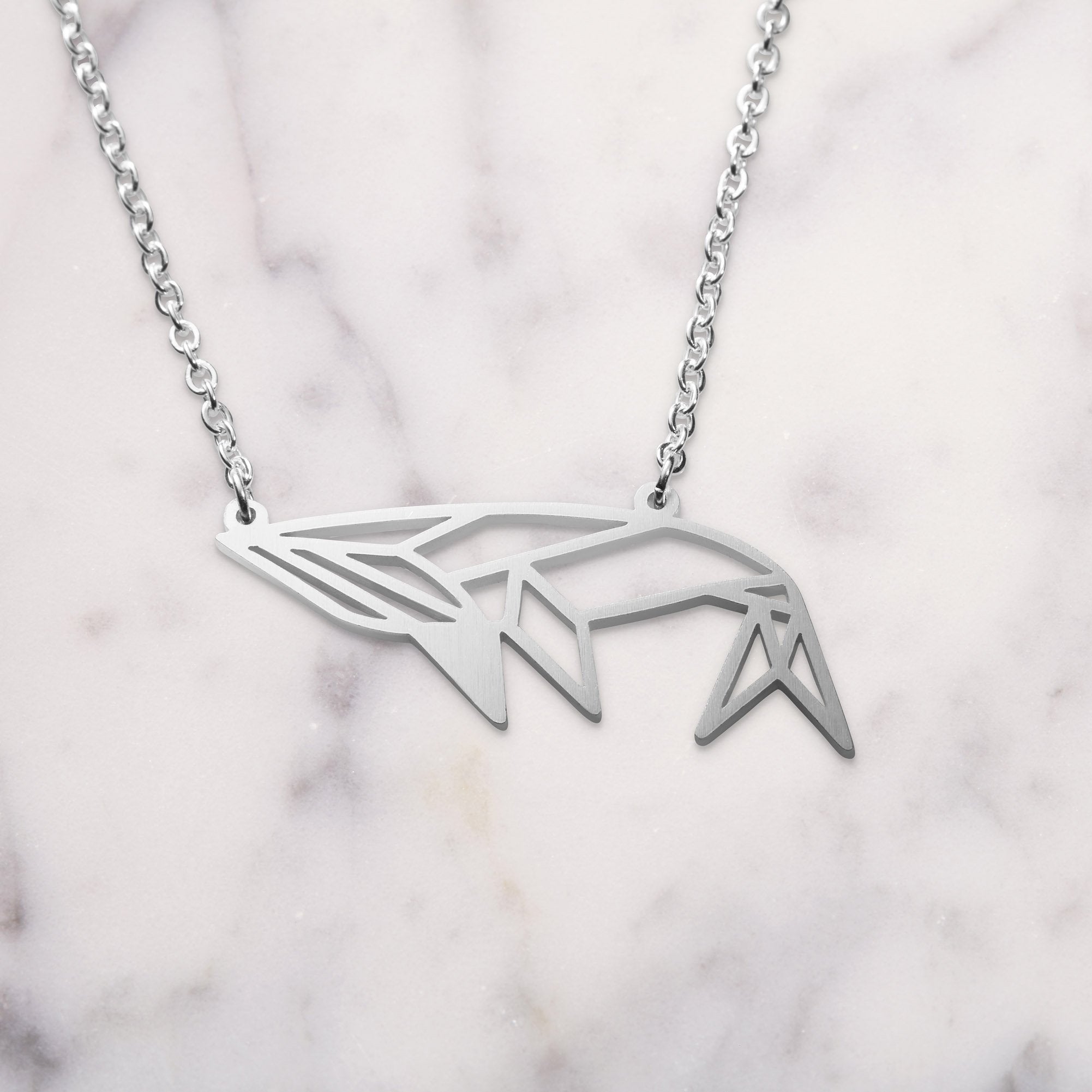 Whale Silver Origami Geometric Necklace