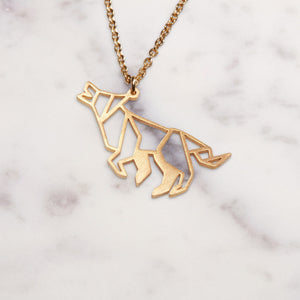 Wolf Gold Origami Geometric Necklace